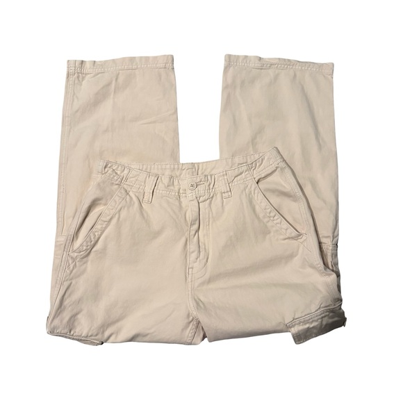 John Galt Brandy Melville Hi-Rise Wide Leg Cargo Denim Pants Off White - Picture 8 of 13